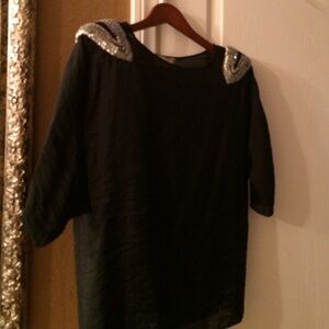 Elizabeth and James Black Blouse with Silver Accents
